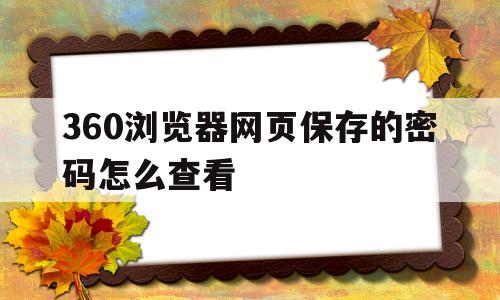 360浏览器网页保存的密码怎么查看(360浏览器网页保存的密码怎么查看记录)