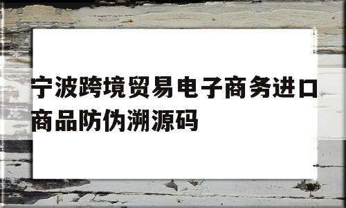 宁波跨境贸易电子商务进口商品防伪溯源码(宁波跨境贸易电子商务进口商品防伪溯源码样子)