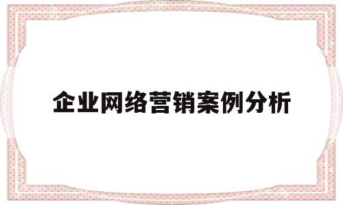 企业网络营销案例分析(什么公司网络营销分析最好写)