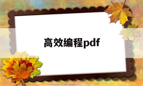 高效编程pdf(编程书籍pdf)